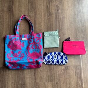 Lot of 4 Makeup Bags & Tote: Lilly Pulitzer, Lancôme, Clinique, Estée Lauder GWP